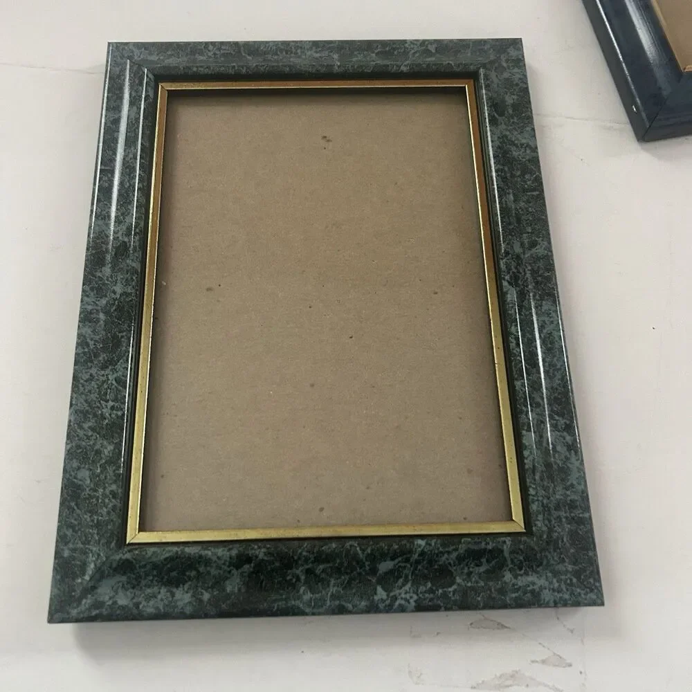 Set of 2 Vintage Faux Marble Picture Frame Green/Blue with Elegant Gold Trim 5x7